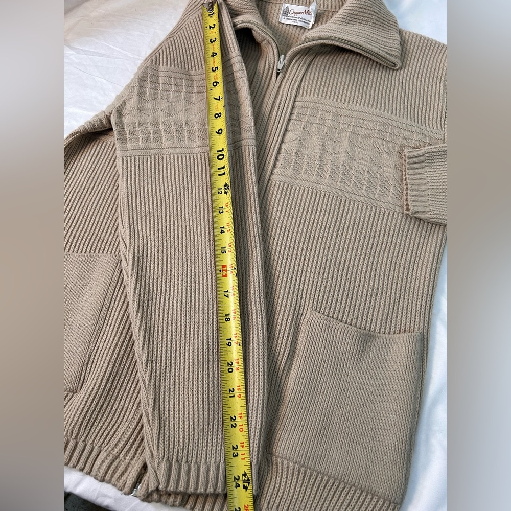 Vintage Men’s Clipper Mist tan zip up knit‎ cardigan sweater Size Large - Picture 8 of 11